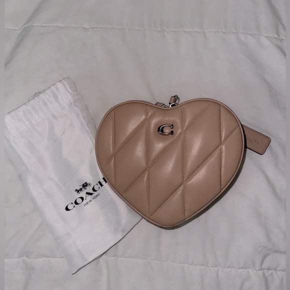Coach Heart Quilted Leather Crossbody Bag in Beige - Picture 1 of 9